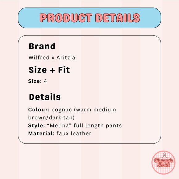 Wilfred x Aritzia "Melina" Vegan Leather Pants in Cognac Brown - Picture 2 of 3